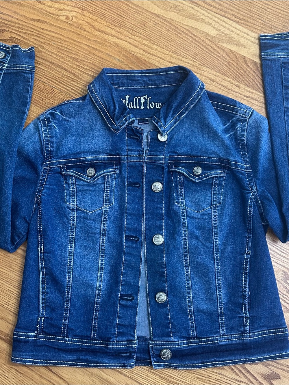 Wallflower Dark Blue Girls' Denim Jacket with Contrast Stitching